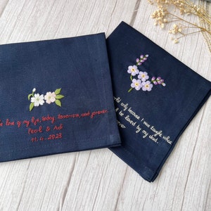 Personalized Handkerchiefs For Men, Linen Embroidered Handkerchief, Flower Handkerchief, Hand Embroidered, Male Handkerchief