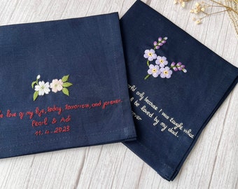 Personalized Handkerchiefs For Men, Linen Embroidered Handkerchief, Flower Handkerchief, Hand Embroidered, Male Handkerchief