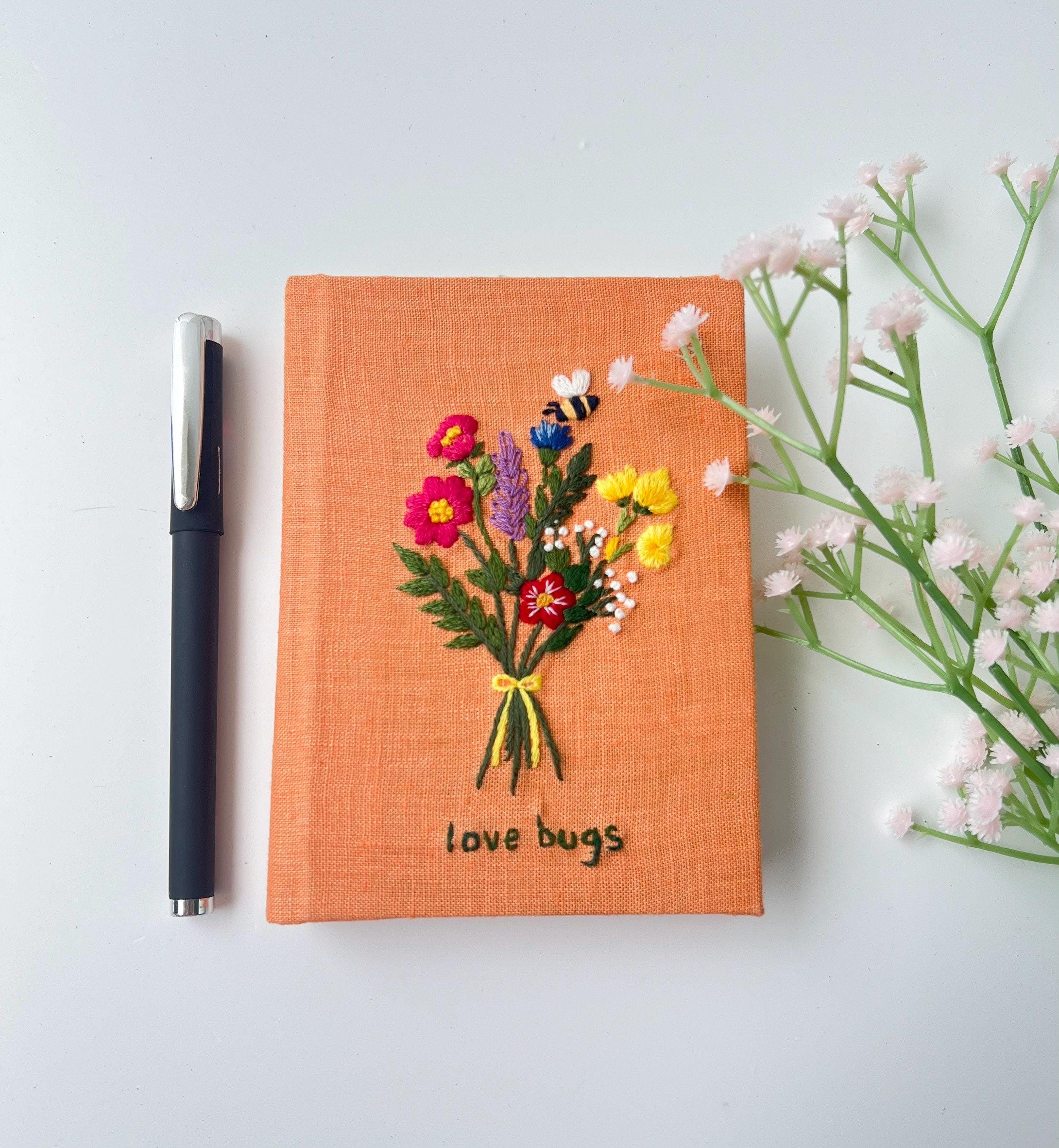 Guests 花柄刺繍ノート A5サイズ 花束刺繍ノート、カスタム手作りノート、手刺繍、デイジーフローラル