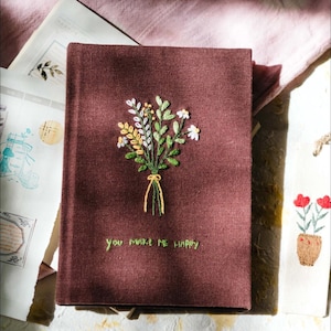 Hand besticktes Journal Notizbuch A6 A5, Fotoalbum, Stoff Hardcover Notizbuch, Daisy Journal, handgemachtes Notizbuch, individuell gestaltetes Journal