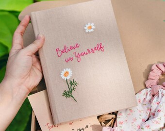 Caderno de diário bordado à mão A6 A5, álbum de fotos, caderno de capa dura de tecido, diário Daisy, caderno feito à mão, diário personalizado