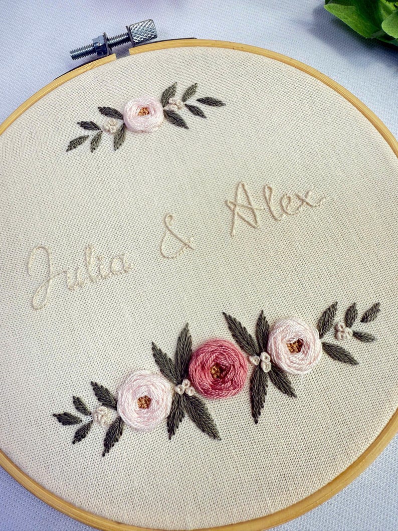 Custom Embroidered Wedding Hoop Art, Personalized Hand Embroidered ...