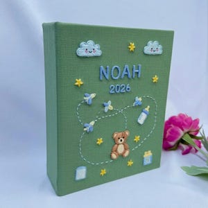 Álbum de fotos para bebé bordado a mano con fundas, álbum de fotos personalizado, regalo para bebé, álbum de recuerdos único, álbum de fotos bordado a medida.