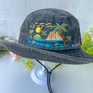 Custom Hand Embroidered Bucket Sun Hat, Wash Cotton Hat, Beach and Mountain Hand Embroidered Sun Hat, Travel Sun Hat, Personalized Hat.