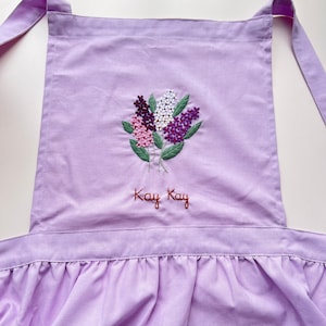 Lilac Flower Hand Embroidered Apron Women, Personalized Embroidered Apron, Linen Apron, Gardening Apron, Kitchen Apron, Daisy Apron