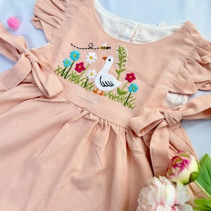 Custom Hand Embroidered Dress, Goose And Bee Dress, Wild FlowerDress, Kid Linen Dress, Toddler Linen Cotton Dress, Baby Dress,Birthday Dress