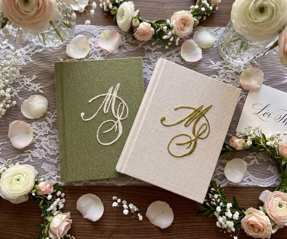 Personalized Hand Embroidered Vow Book A6 size,  Custom Vow Book, Wedding Gift, Handmade Notebook