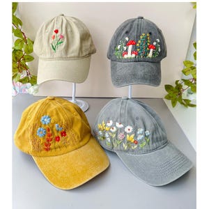 Custom Floral Baseball Cap, Daisy Hand Embroidered Baseball Cap, Wash Cotton Hat, Embroidered Denim Cap, Hat For Women, Summer Hat, Daiy Hat