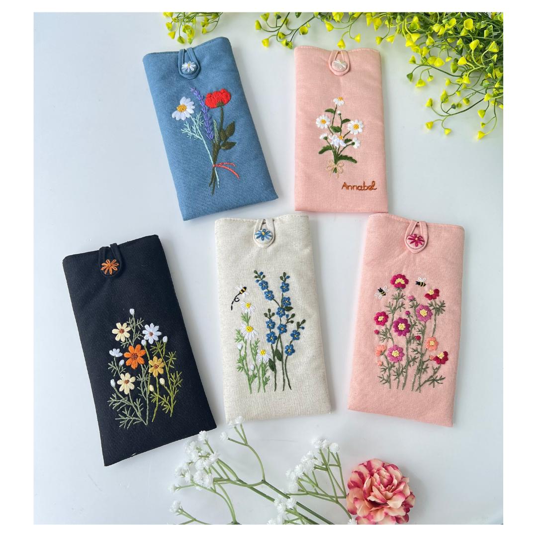 Floral Embroidered Eyeglasses Case, Custom Fabric Soft Sunglasses Case ...