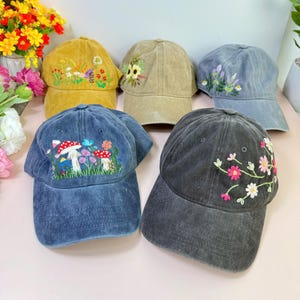 Custom Floral Baseball Cap, Daisy Hand Embroidered Baseball Cap, Wash Cotton Hat, Embroidered Denim Cap, Hat For Women, Summer Hat, Daiy Hat