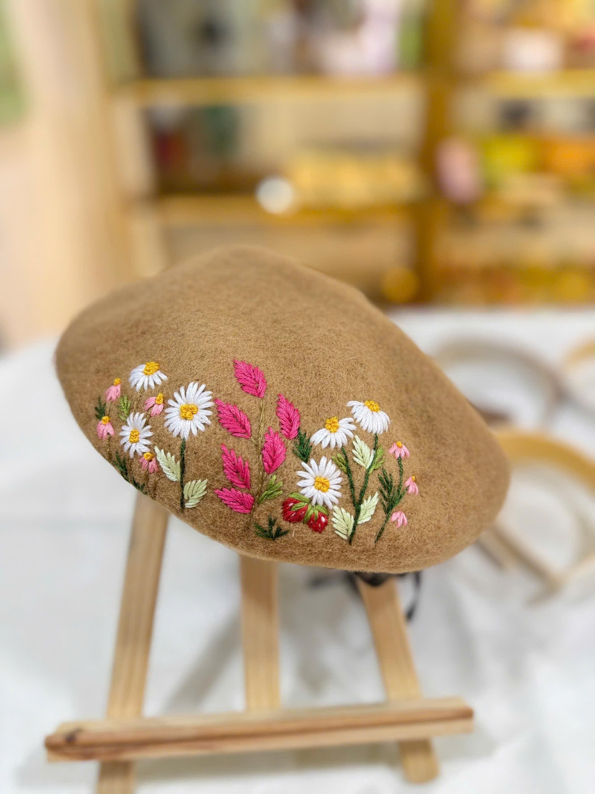 Floral Embroidered French Beret, Hand Embroidery Beret Women 