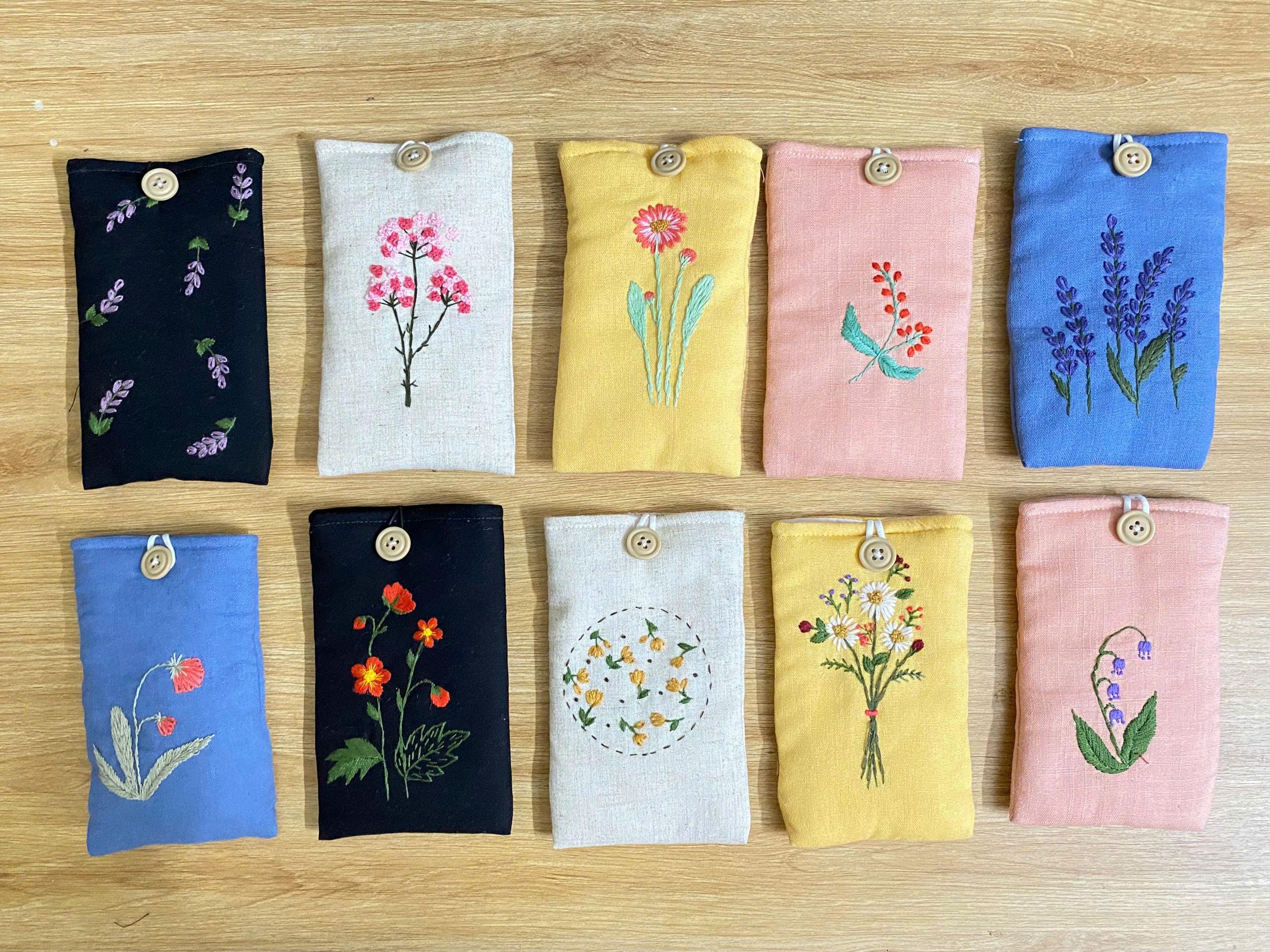 花柄刺繍入り眼鏡ケース、カスタム生地ソフトサングラスケース、手刺繍