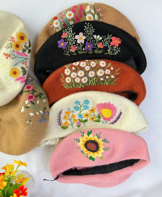 Flower Embroidered French Beret, Hand Embroidery Beret Women  display picture 3