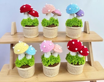ミニハンドメイド植木鉢、3つ買うと1つ無料、かぎ針編みの鉢植えの花