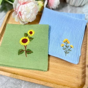 Custom Embroidered Handkerchiefs, Personalized Linen Embroidered Handkerchief, Wild Flower Handkerchief, Hand Embroidery, Wedding Gift
