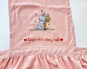 Rabbit Hand Embroidered Apron Women, Custom Embroidered Apron, Linen Apron, Gardening Apron,Kitchen Apron, Personalized Apron, Bee Apron