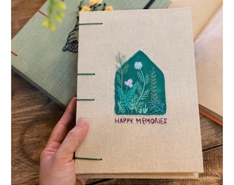 Libro de invitados de boda personalizado, cuaderno bordado, diario personalizado, cuaderno floral bordado a mano, cuaderno de cubierta de tela, regalo de boda