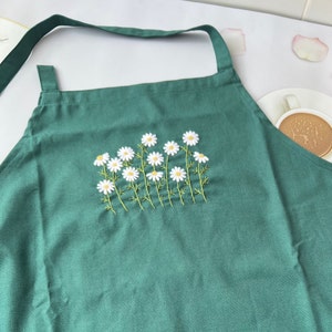 Wild Flower Embroidered Apron For Women, Hand-Embroidered Apron Personalized, Linen Cotton Apron,Flower Embroidery Linen Apron, Custom Apron image 3