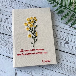 Hand Embroidered Journal Notebook A6 A5, Photo Album, Fabric Hard cover Notebook,Daisy Journal,Handmade Notebook,Custom Personalized Journal