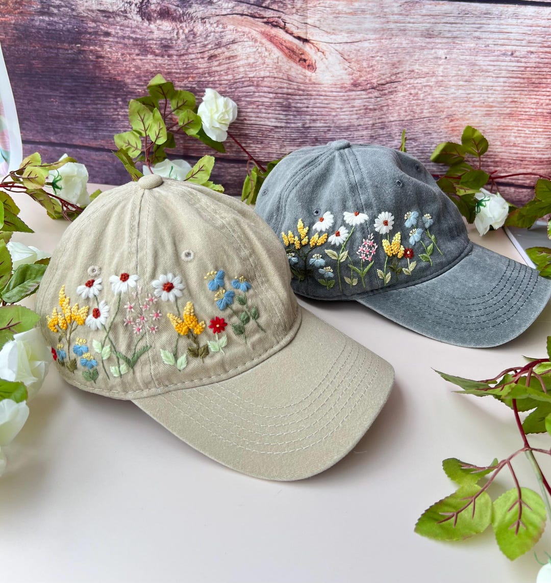 TTT_MSW×ACRMTSM FLOWER EMBROIDERY CAP Custom Flower Hand Embroidery Hat, Daisy Embroidered