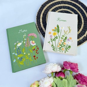 Hand Embroidered Journal Notebook A6 A5, Wild Flower Notebook, Fabric Hard cover,Daisy Journal,Handmade Notebook,Custom Personalized Journal