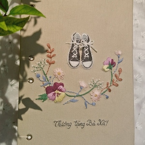 Embroidered Notebook A5 With Shoes And Flower, Hand Embroidered Binding Notebook, Fabric cover,Handmade Notebook,Custom Journal