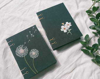 Personalized Embroidered Journal Notebook A5, Floral Hand Embroidered Notebook, Fabric cover, Daisy Journal,Handmade Notebook,Custom Journal