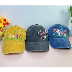 Custom Floral Baseball Cap, Daisy Hand Embroidered Baseball Cap, Wash Cotton Hat, Embroidered Denim Cap, Hat For Women, Summer Hat, Daiy Hat