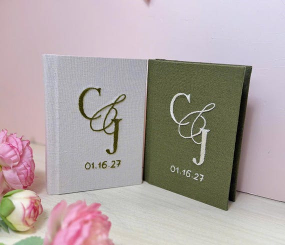 Personalized Hand Embroidered Vow Book A6 , Embroidered Monogram Vow Book, Custom Vow Book, Wedding Gift, Handmade Notebook