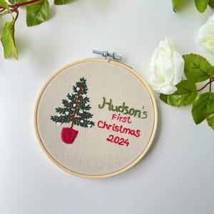Hand Embroidered Baby&#39;s first Christmas Ornament, Custom Embroidered Hoop Ornament, Christmas Decor, Holiday Decor, Christmas Tree Decor.