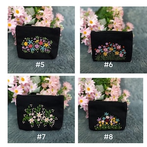 Flower Embroidered Cosmetic Bag, Floral Women Wallet, Personalized Makeup Bag, Bridesmaid Gift, Embroidered Pouch,Handmade Embroidery Bag