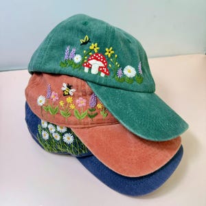 Custom Floral Baseball Cap, Daisy Hand Embroidered Baseball Cap, Wash Cotton Hat, Embroidered Denim Cap, Hat For Women, Summer Hat, Daiy Hat