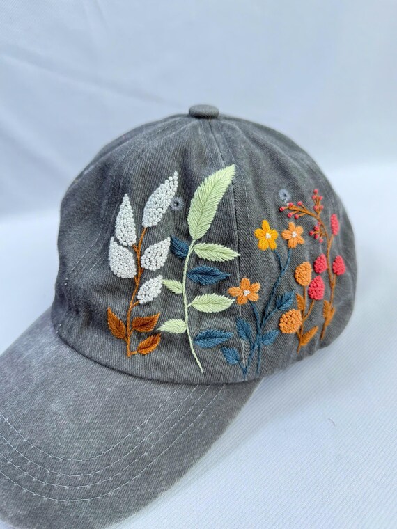 ワイルドフラワーの手刺繍帽子、デイジー刺繍野球帽、ウォッシュ