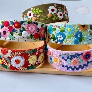 Hand besticktes Stirnband, Leinen Turban, Leinen Haarband, Leinen Haar Accessoire, bestickter Haarreif, besticktes Geschenk