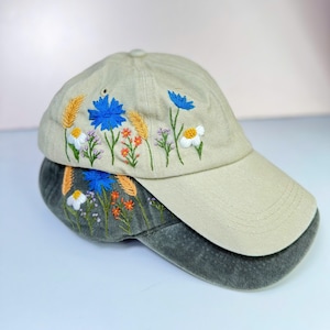 Custom Floral Hand Embroidered Baseball Cap, Daisy Embroidered Hat,Wash Cotton Hat,Personalized Embroidered Cap,Women Hat,Summer Hat