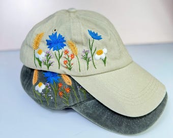 Custom Floral Hand Embroidered Baseball Cap, Daisy Embroidered Hat,Wash Cotton Hat,Personalized Embroidered Cap,Women Hat,Summer Hat