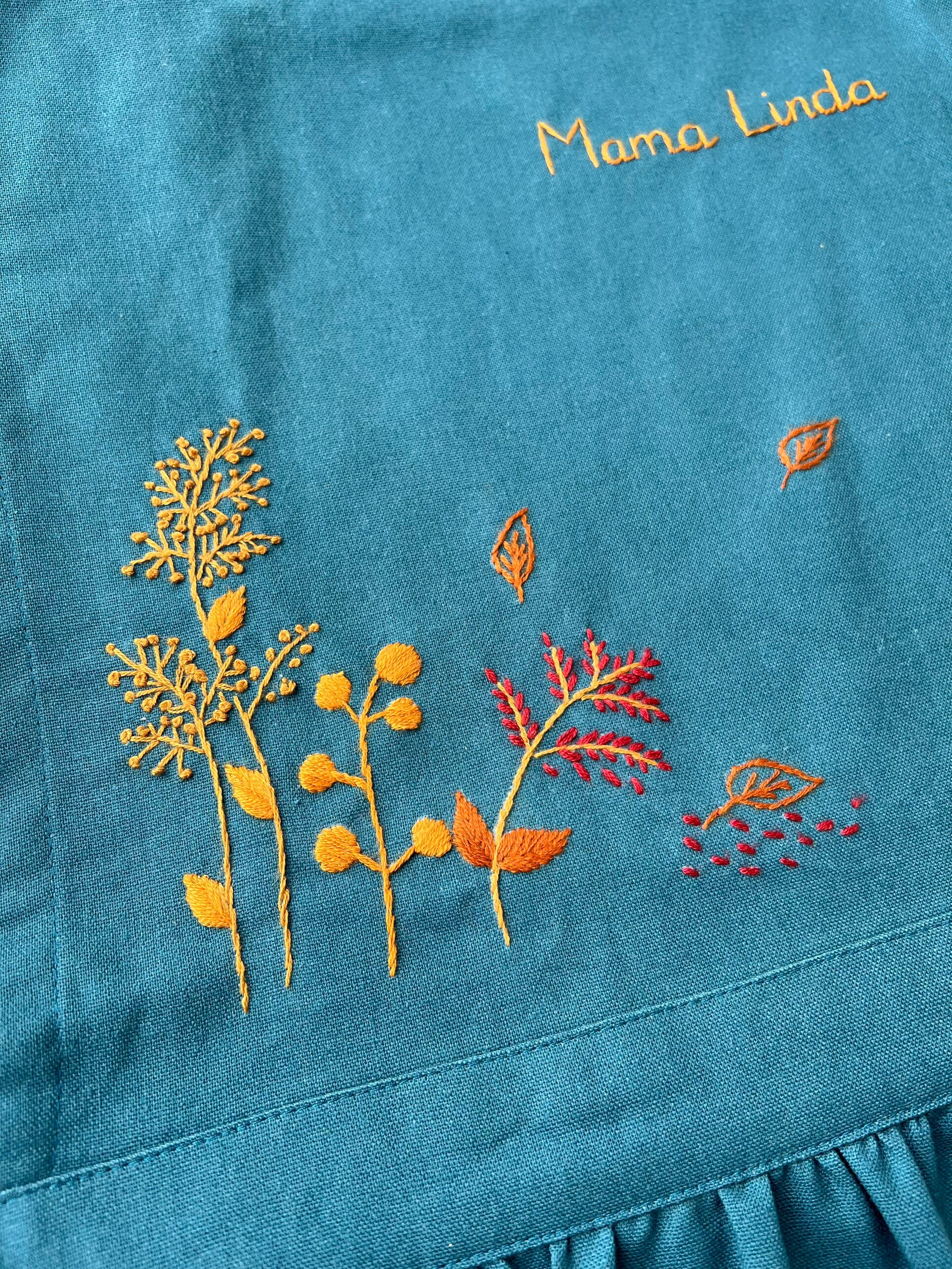 Linen Cross Back Apron with Wildflower Embroidery - Personalised Cushions,  Handmade Gifts