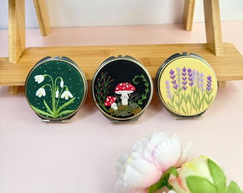 Floral Hand Embroidered Jewelry Box, Jewelry Box With Mirror, Bridesmaid Gift, Valentine's Gift, Mother's day Gift