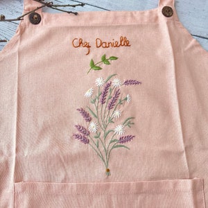 Personalized Embroidered Apron For Women, Hand-Embroidered Apron, Linen Cotton Apron, Flower Embroidery Linen Apron, Custom Apron image 9