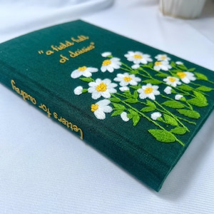 Daisy Hand Embroidered Journal Notebook A6 A5, Wild Flower Notebook, Fabric Hard cover, Daisy Journal,Handmade Notebook,Personalized Journal