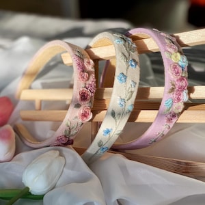 Rose Embroidered Headband, Strawberry Headband, Floral Headband, Daisy headband, Hand Embroidered, Embroidered Gift, Gift for her