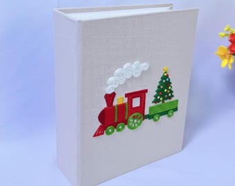 Hand Embroidered Christmas Photo Album With Sleeves, Personalized Christmas Memory Photo Album, Anniversary Gift, Unique Photo Album