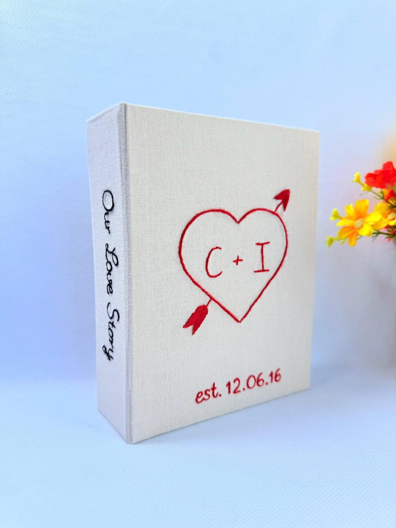 Hand Embroidered Photo Album With Sleeves, Personalized Photo Album, Anniversary Gift, Unique Photo Album, Wedding Embroidered Photo Album.