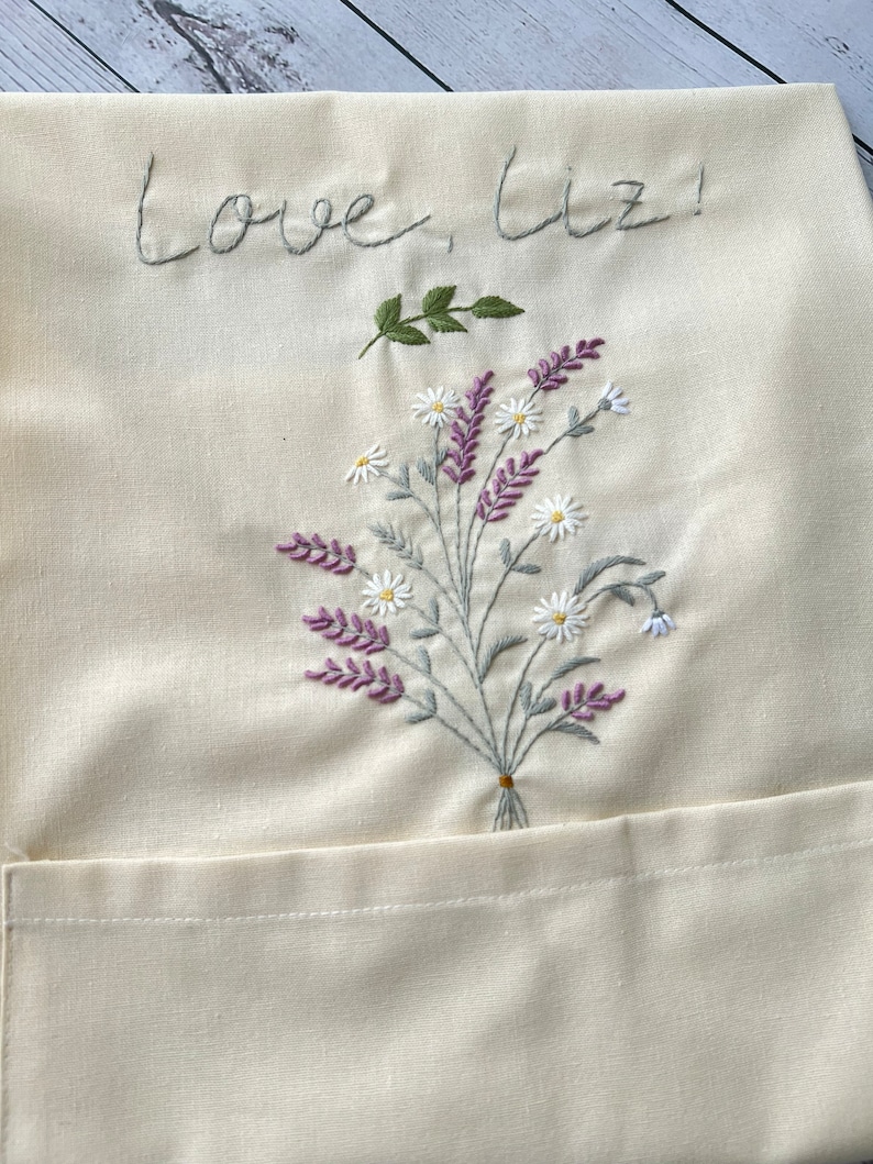 Personalized Embroidered Apron For Women, Hand-Embroidered Apron, Linen Cotton Apron, Flower Embroidery Linen Apron, Custom Apron image 7
