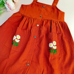Custom Hand Embroidered Dress, Daisy Dress, Kid Linen Dress, Toddler Linen Cotton Dress, Baby Dress,First Birthday Dress,Birthday Gift