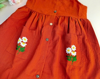 Custom Hand Embroidered Dress, Daisy Dress, Kid Linen Dress, Toddler Linen Cotton Dress, Baby Dress,First Birthday Dress,Birthday Outfit
