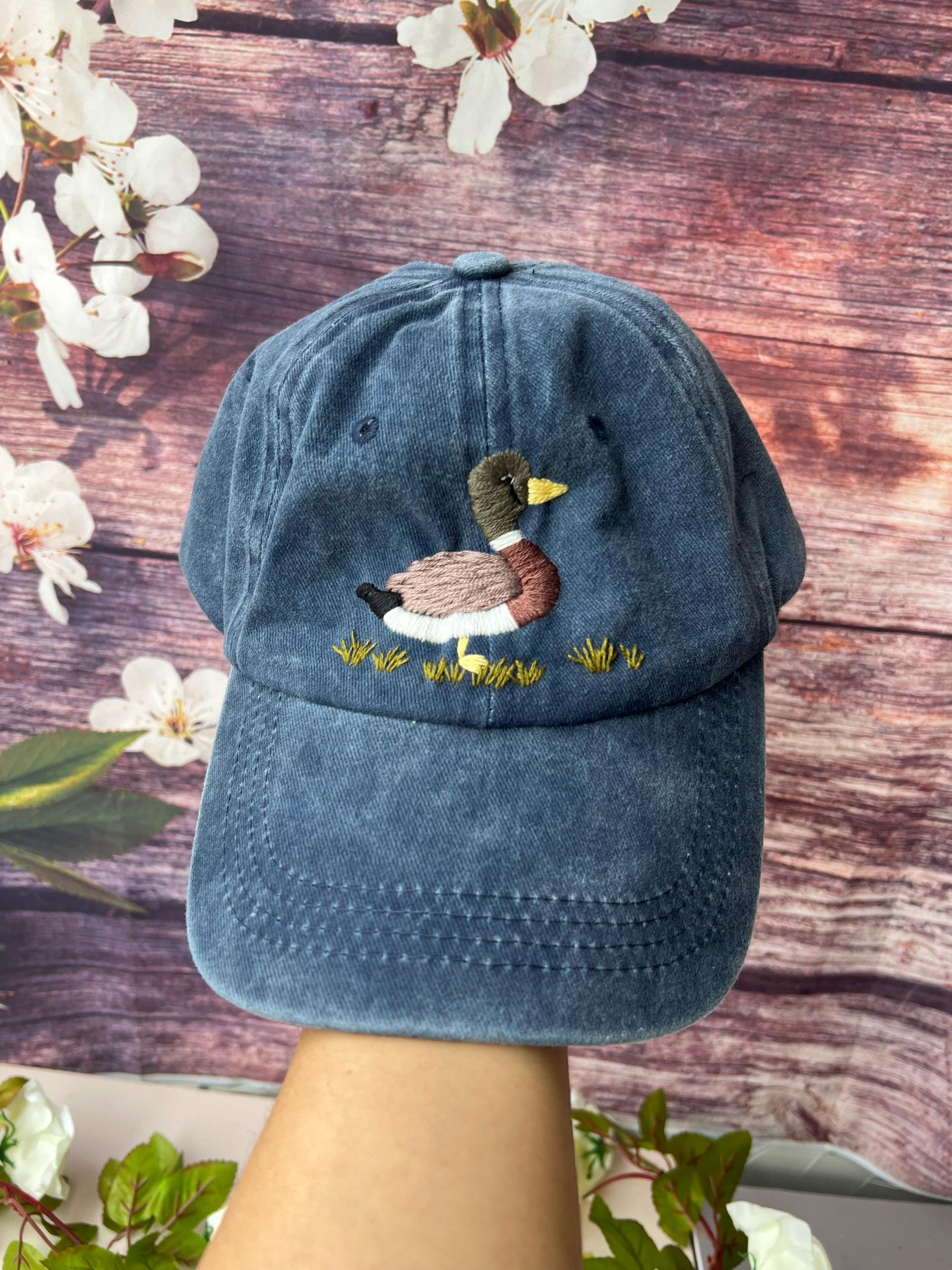 Duck Hand Embroidered Baseball Cap, Wash Cotton Unisex Hat Duck Hand Embroidered Baseball Cap, Wash Cotton Unisex Hat