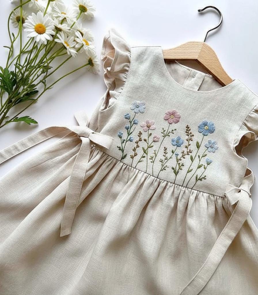 Wild Flower Embroidered Dress, Hand Embroidered Girls Soft Dress, Toddler  Linen Dress, Floral Kid Clothing, Baby Dress,first Birthday Outfit - Etsy