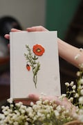 Birth Month Flower Embroidered Notebook A5 A6, Personalized Hand Embroidered Floral Notebook, Daisy Journal, Fabric cover, Personalized Gift product logo