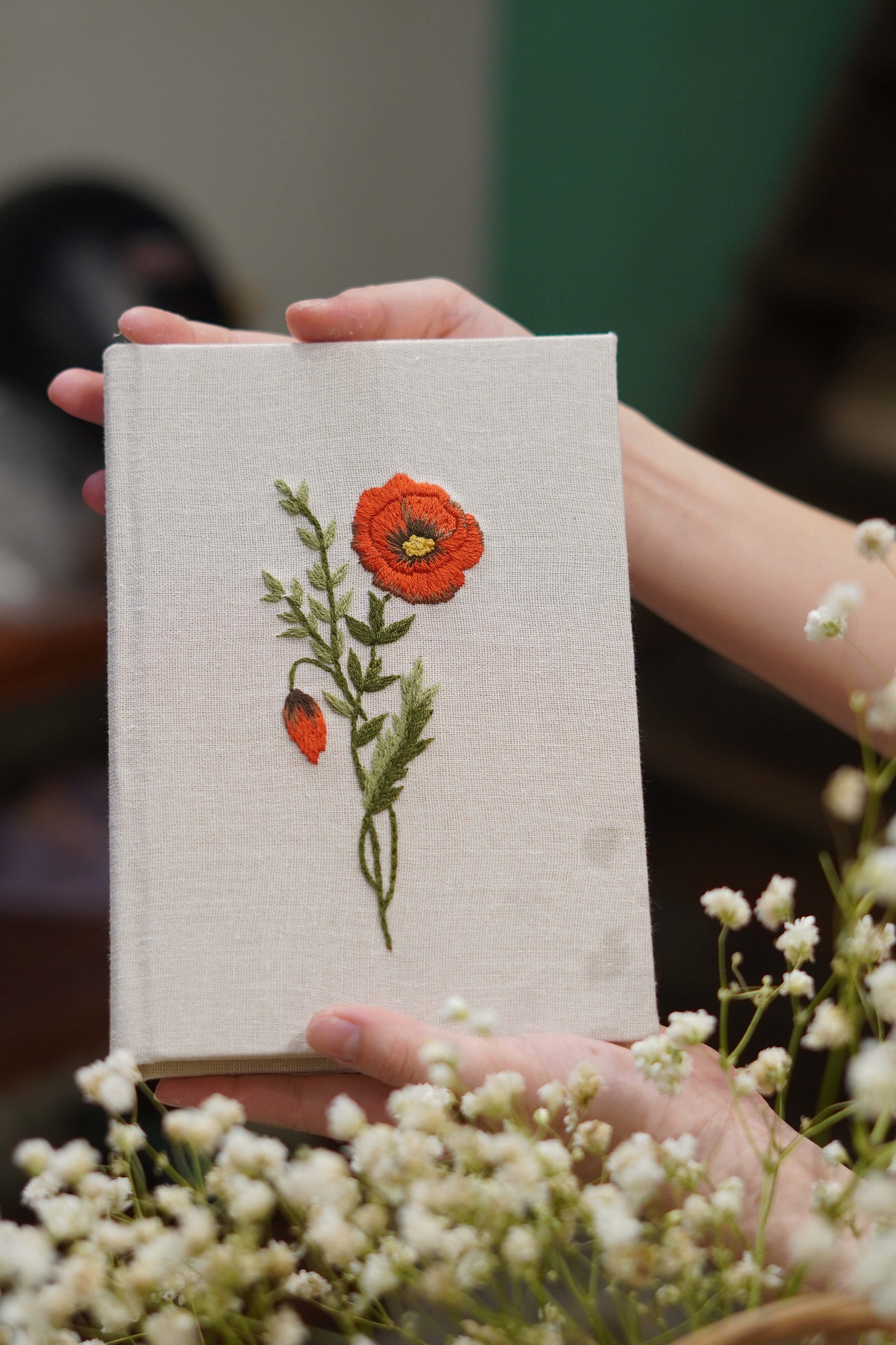 Birth Month Flower Embroidered Notebook A5 A6, Personalized Hand Embroidered Floral Notebook, Daisy Journal, Fabric cover, Personalized Gift